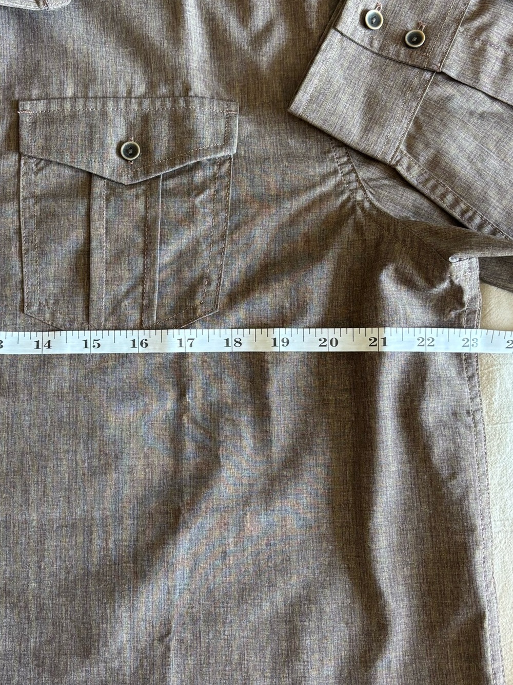 prAna Men’s Brown/Taupe Long Sleeve Button-Down Shirt | Large | Roll-Tab Sleeves - Picture 4 of 8